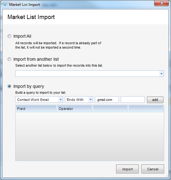 Marketing Lists Import PopUp